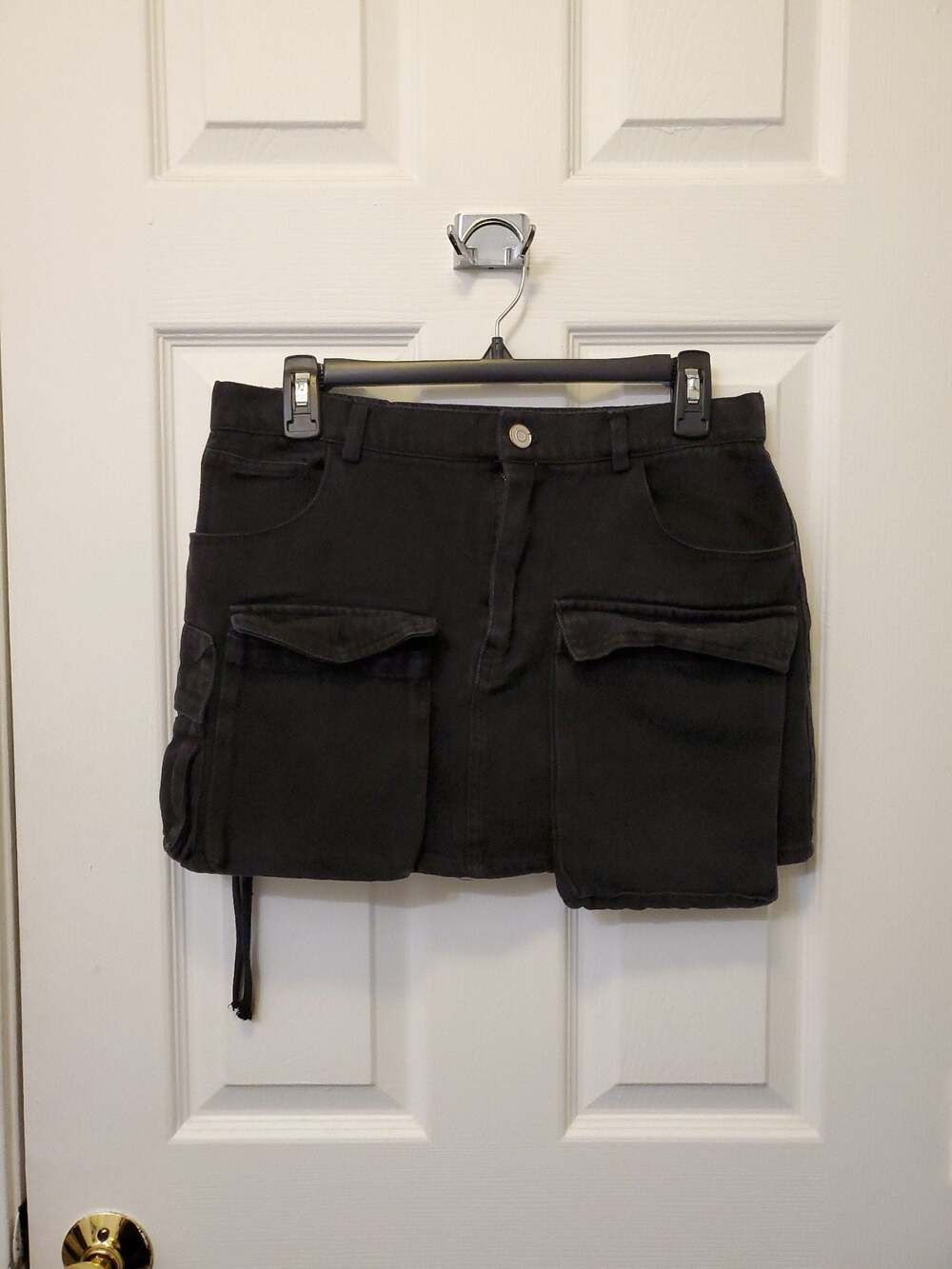 Vintage Charlotte Russe Black Denim Cargo Mini Skirt - Size M (Y2K / Grunge)